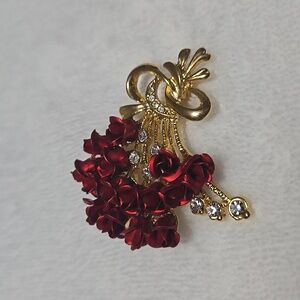 Red Rose Floral Brooch